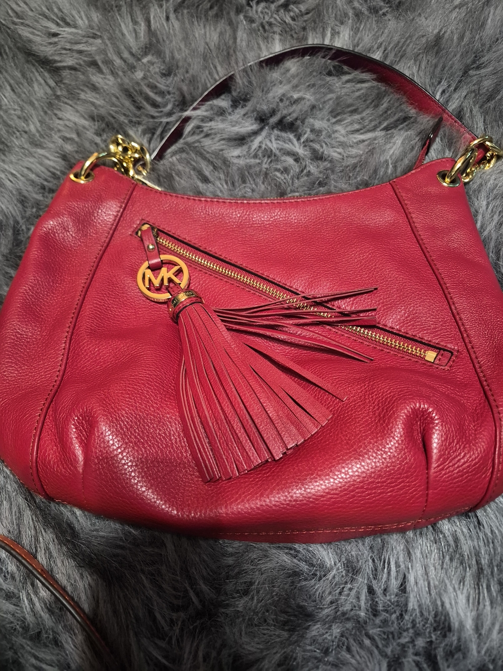Michael Kors Red Leather Tassel Hobo Bag